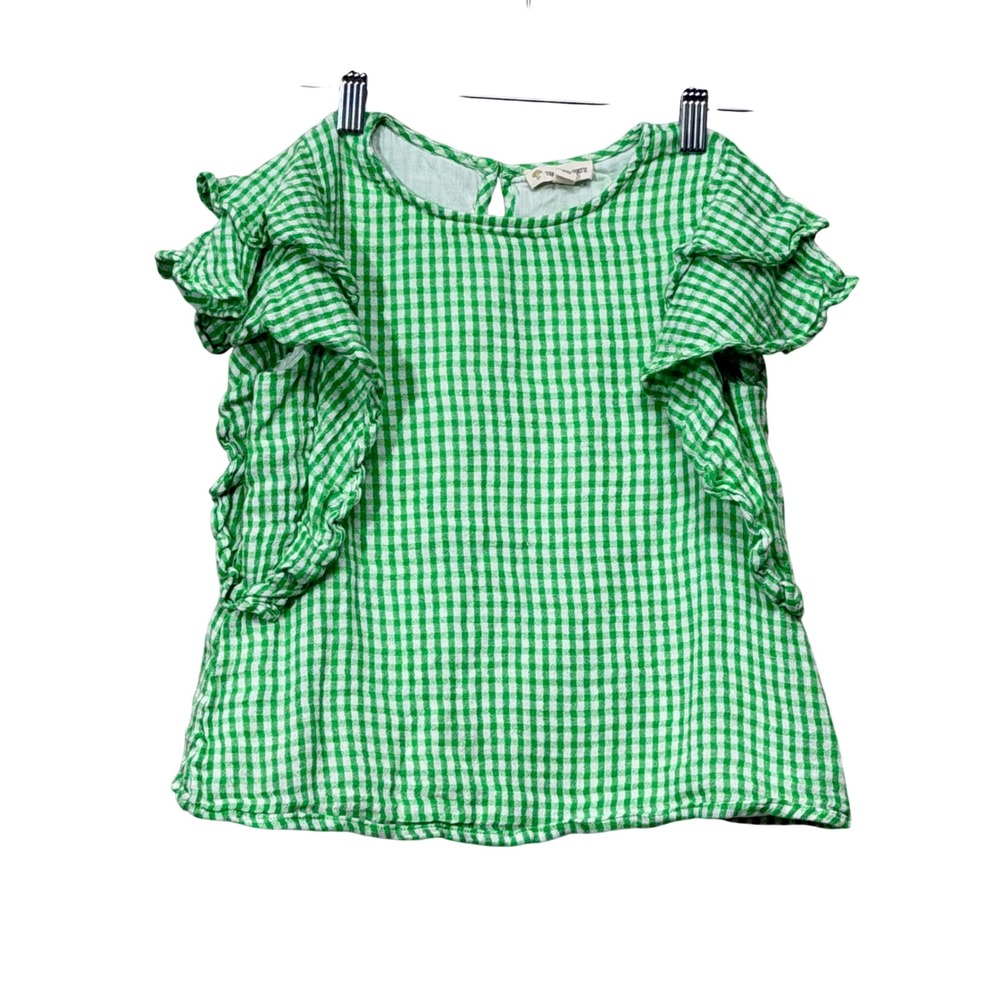 Tucker + Tate Gingham Ruffle Top Girls Size 7 Green White Plaid